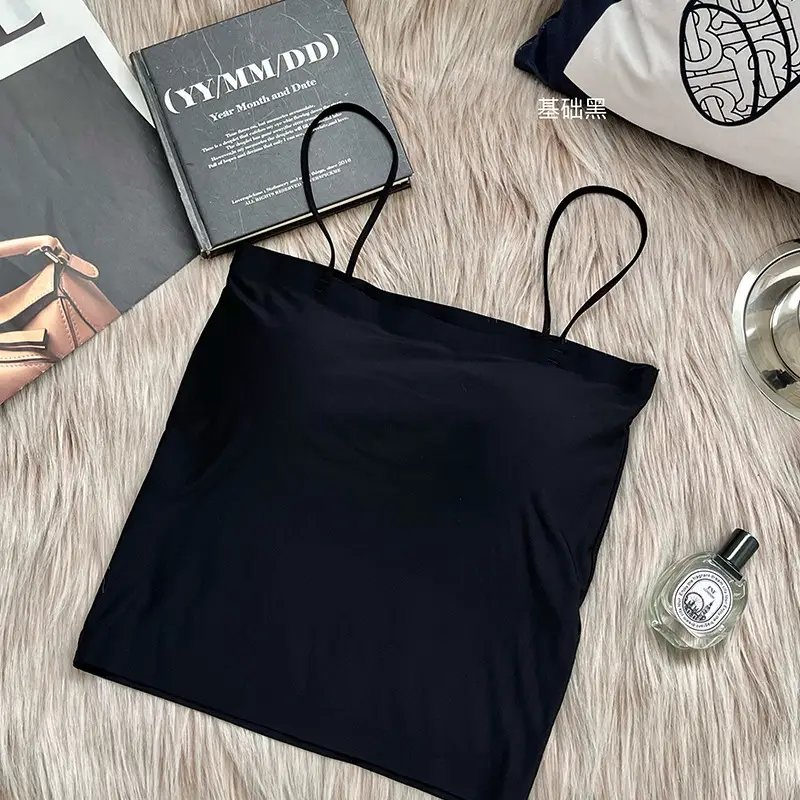 Summer fixed Cup Ice Silk beauty back small sling women's inner strap with chest pad one-piece anti-exposure seamless vest base