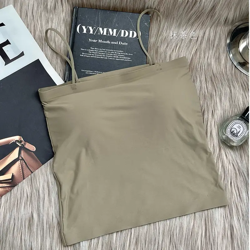 Summer fixed Cup Ice Silk beauty back small sling women's inner strap with chest pad one-piece anti-exposure seamless vest base
