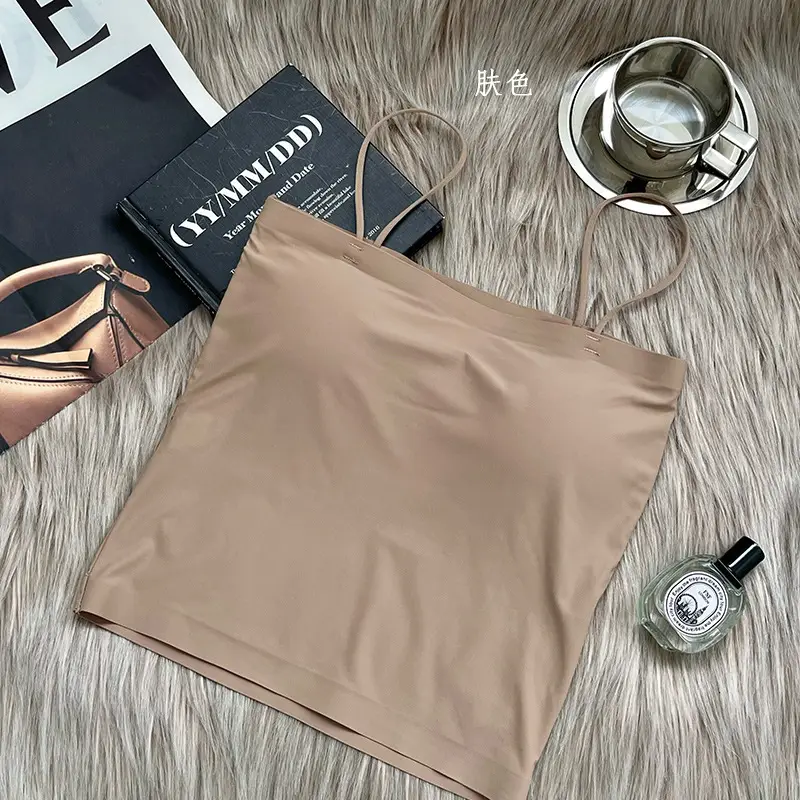 Summer fixed Cup Ice Silk beauty back small sling women's inner strap with chest pad one-piece anti-exposure seamless vest base