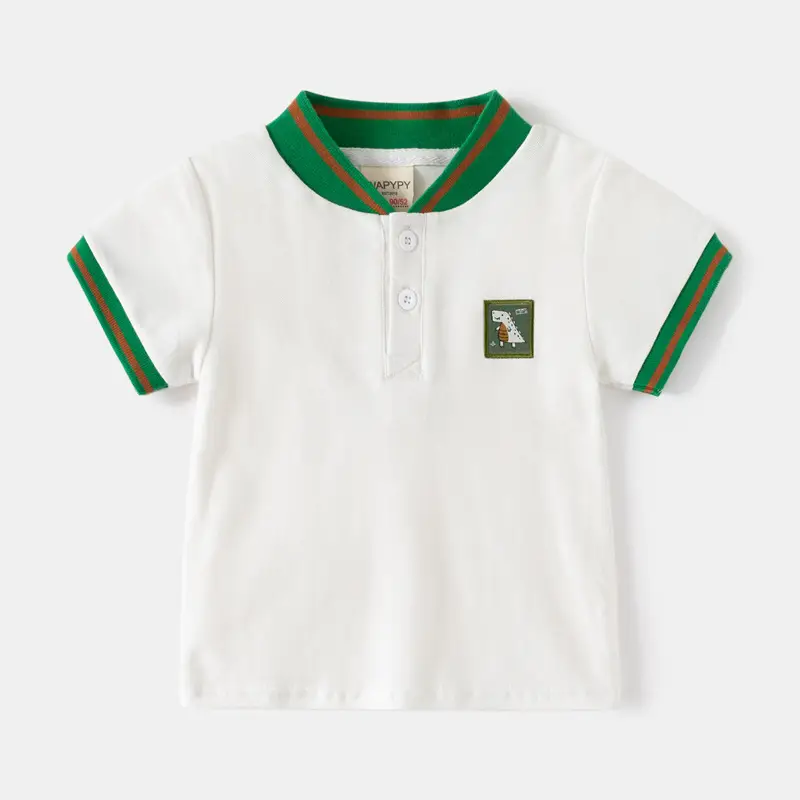 Kids Polo Shirt Light Green Dinosaur Embroidered V-Neck 2026