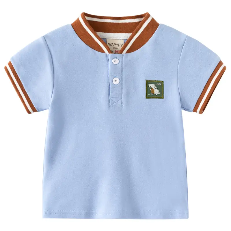 Kids Polo Shirt Light Green Dinosaur Embroidered V-Neck 2026