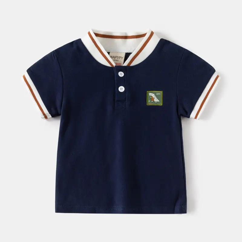 Kids Polo Shirt Light Green Dinosaur Embroidered V-Neck 2026