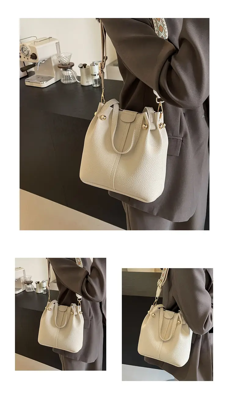 Women Retro Brown Bucket Bag with Crossbody Strap — feature 18