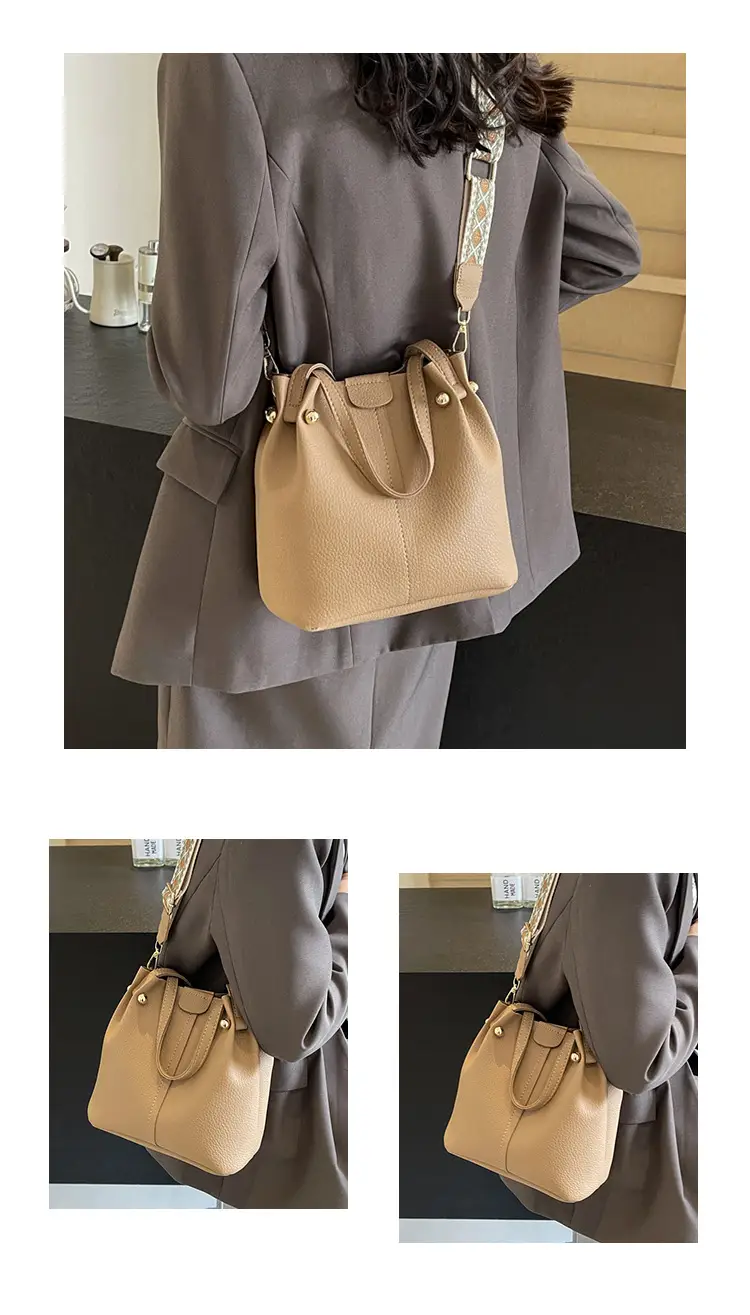 Women Retro Brown Bucket Bag with Crossbody Strap — feature 19