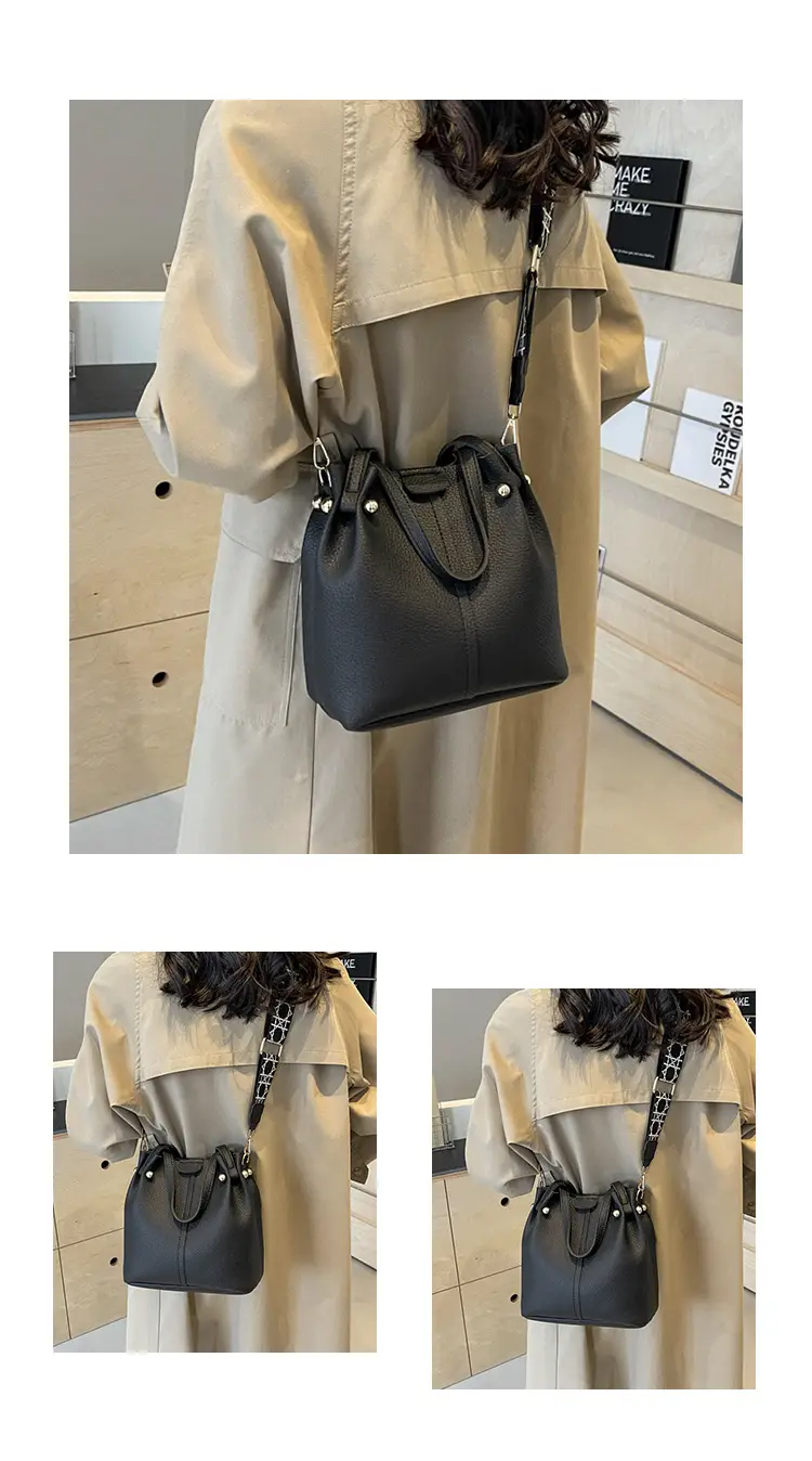 Women Retro Brown Bucket Bag with Crossbody Strap — feature 20