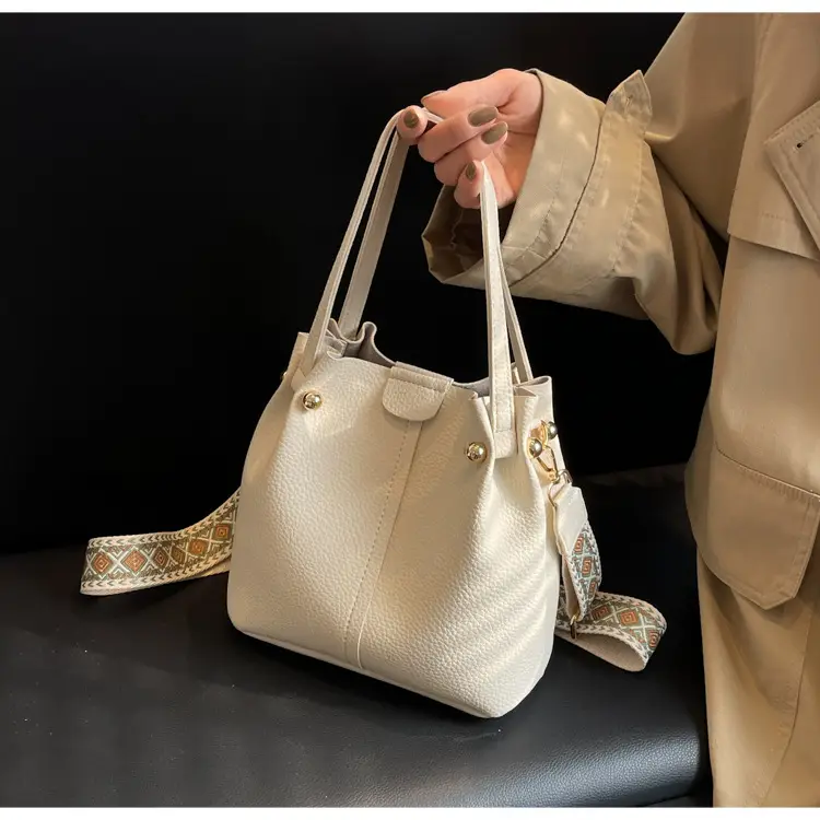 Women Retro Brown Bucket Bag with Crossbody Strap — feature 21