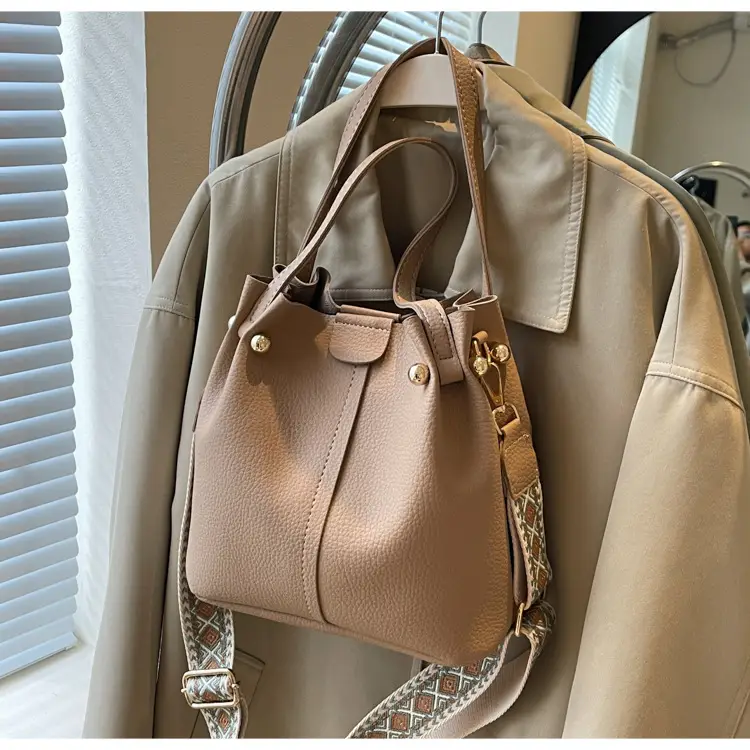 Women Retro Brown Bucket Bag with Crossbody Strap — feature 24