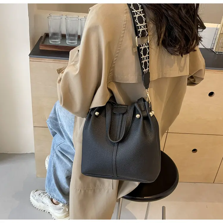 Women Retro Brown Bucket Bag with Crossbody Strap — feature 28