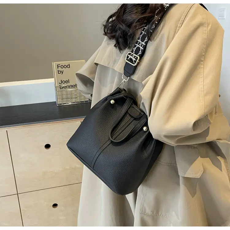 Women Retro Brown Bucket Bag with Crossbody Strap — feature 29