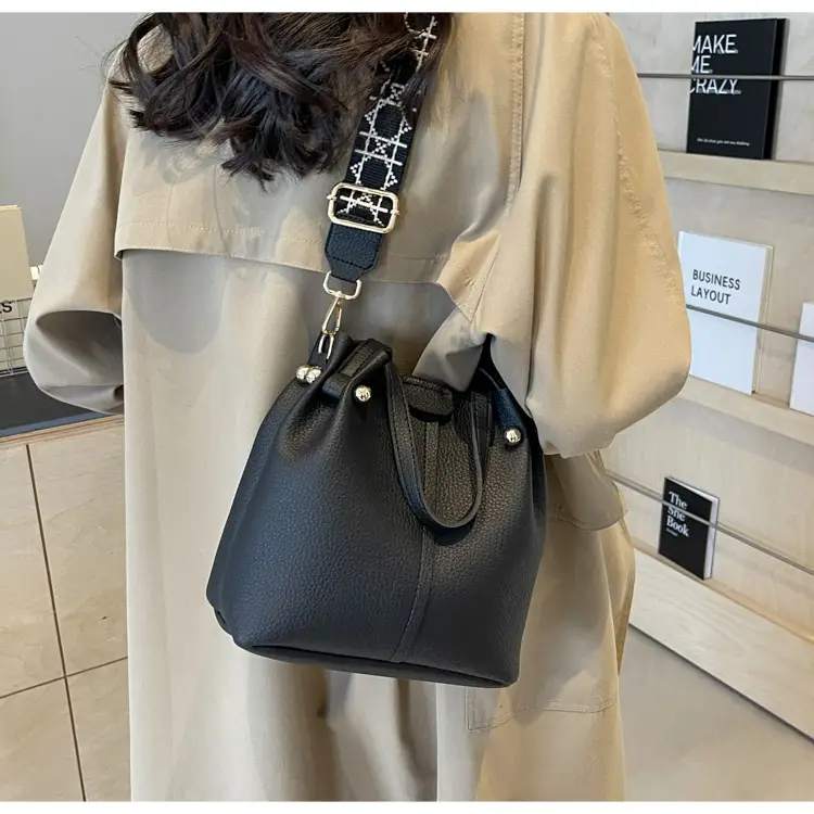 Women Retro Brown Bucket Bag with Crossbody Strap — feature 30
