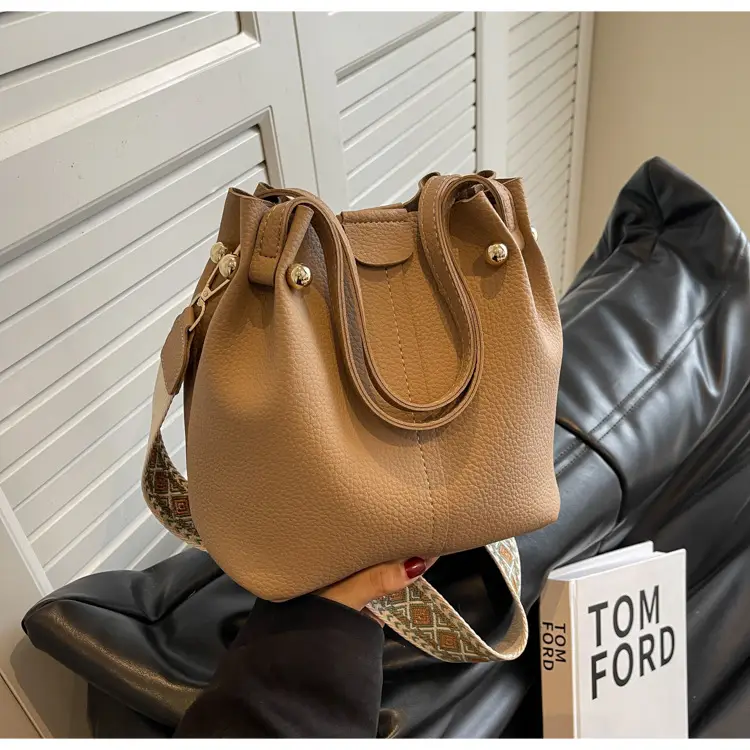Women Retro Brown Bucket Bag with Crossbody Strap — feature 31