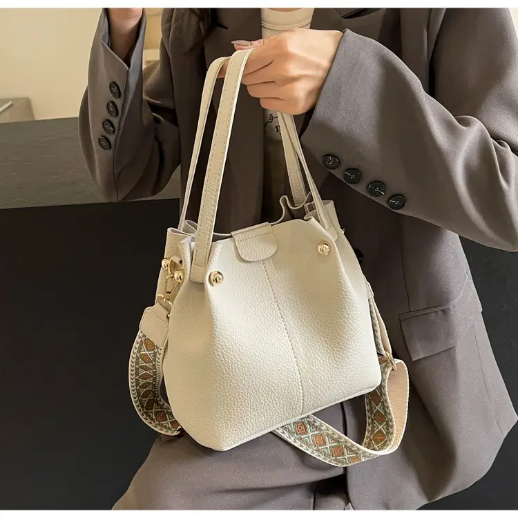 Women Retro Brown Bucket Bag with Crossbody Strap — feature 40