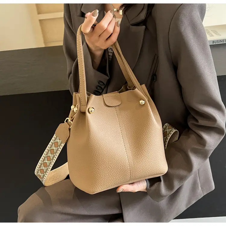 Women Retro Brown Bucket Bag with Crossbody Strap — feature 44