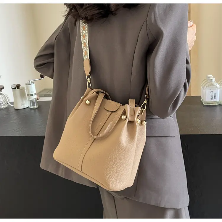 Women Retro Brown Bucket Bag with Crossbody Strap — feature 46