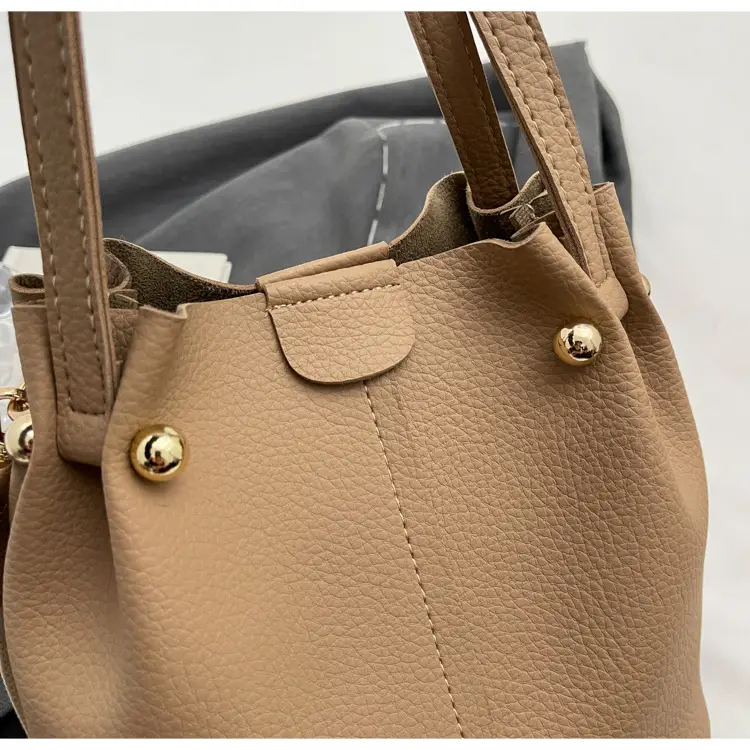 Women Retro Brown Bucket Bag with Crossbody Strap — feature 9