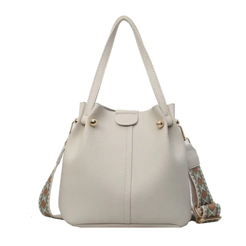 Women Retro Brown Bucket Bag with Crossbody Strap