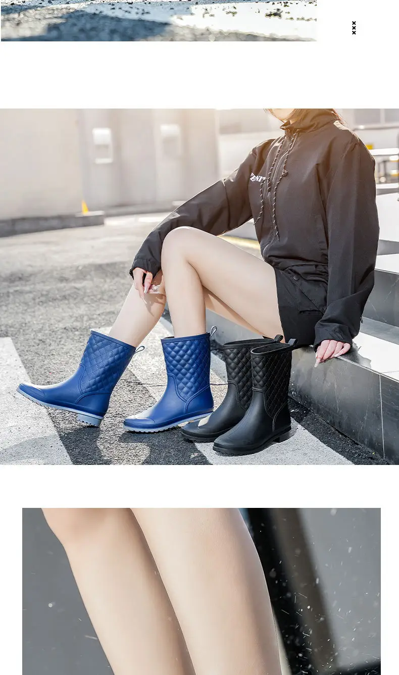 One-time Shaping Women's Middle Tube Non-slip Rain Boots Plastic Waterproof Rain Boots Prellis Outer Wearing Water Shoes Selling Fish Wearing Water Boots — feature 12