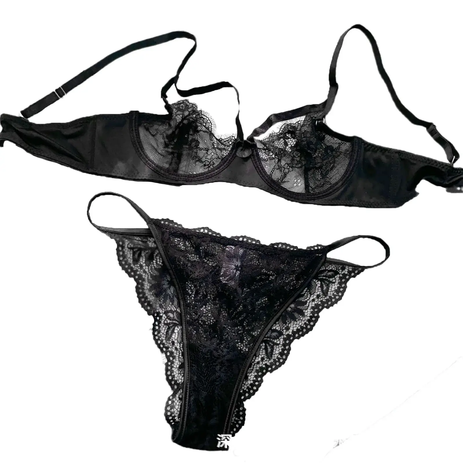 Black Lace Lingerie Set with Hollow Low Waist Panties - Image 6