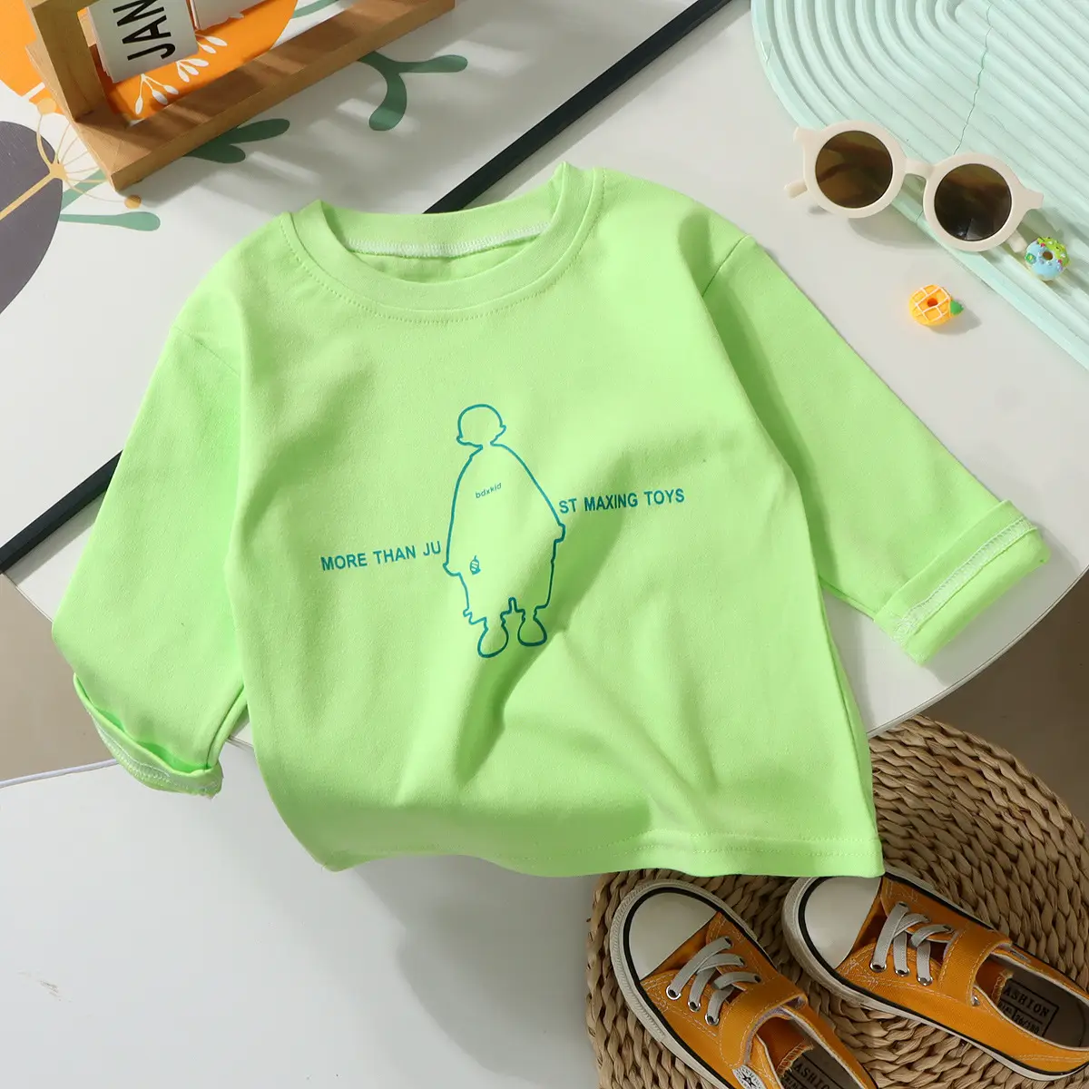 New Kidsren Long Sleeve Korean Style T-Shirt Green