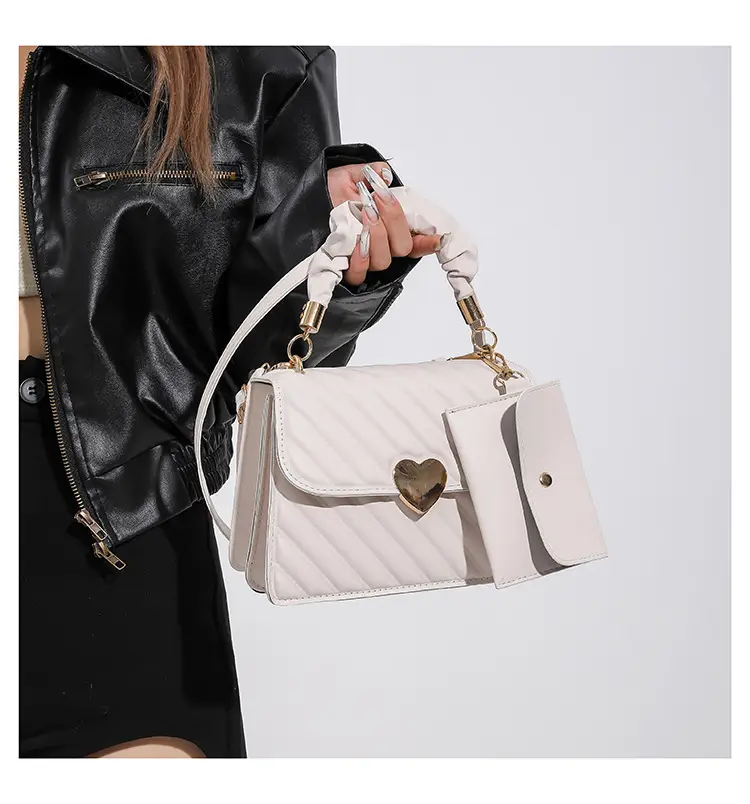 Trendy Heart Lock Bag Women Beige Embossed Shoulder Crossbody — feature 14