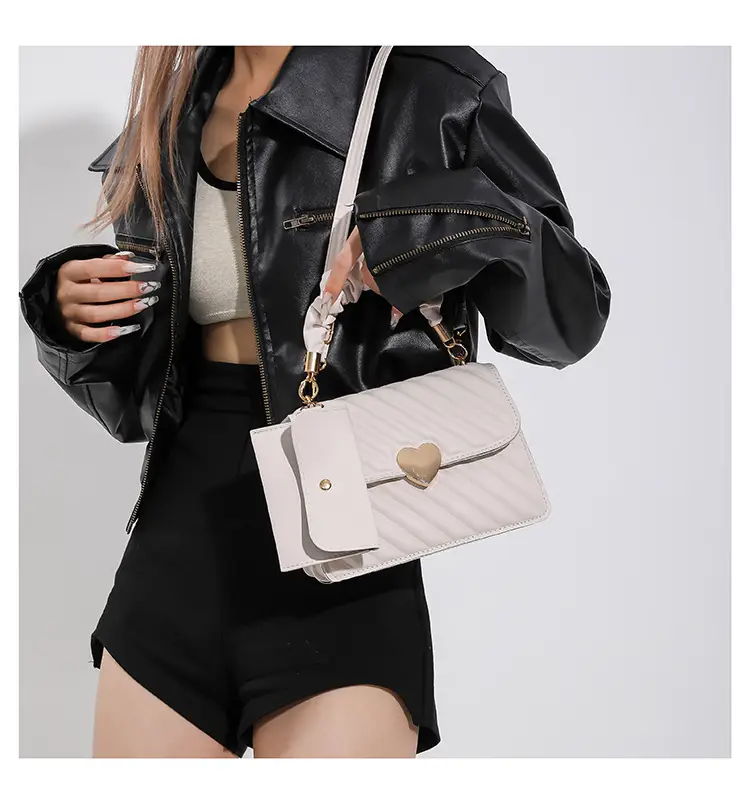 Trendy Heart Lock Bag Women Beige Embossed Shoulder Crossbody — feature 17