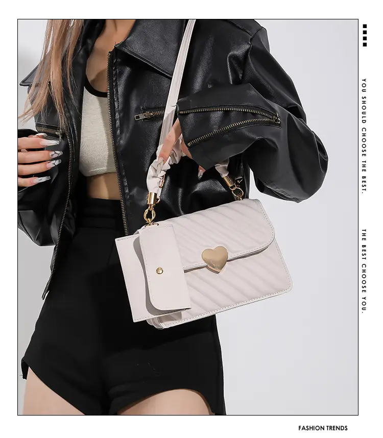 Trendy Heart Lock Bag Women Beige Embossed Shoulder Crossbody — feature 2