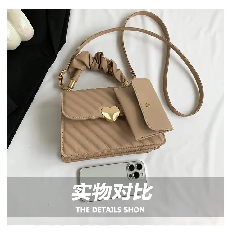 Trendy Heart Lock Bag Women Beige Embossed Shoulder Crossbody — feature 7
