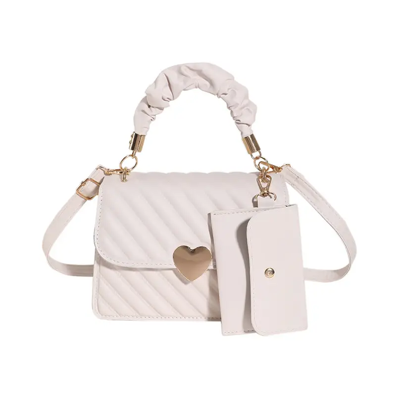 Trendy Heart Lock Bag Women Beige Embossed Shoulder Crossbody - Image 10
