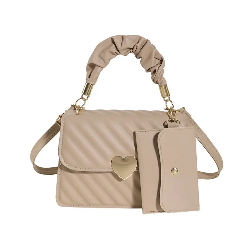 Trendy Heart Lock Bag Women Beige Embossed Shoulder Crossbody - Image 4