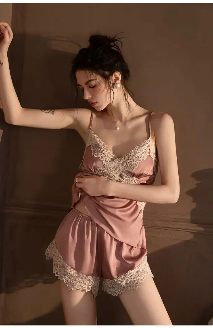 Ice Silk Sexy Shorts Two-Piece Suit with Chest Pads — feature 20