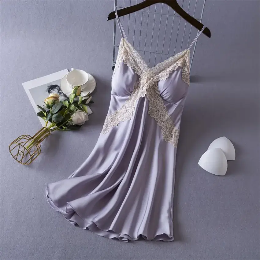 Ice Silk Sexy Shorts Two-Piece Suit with Chest Pads