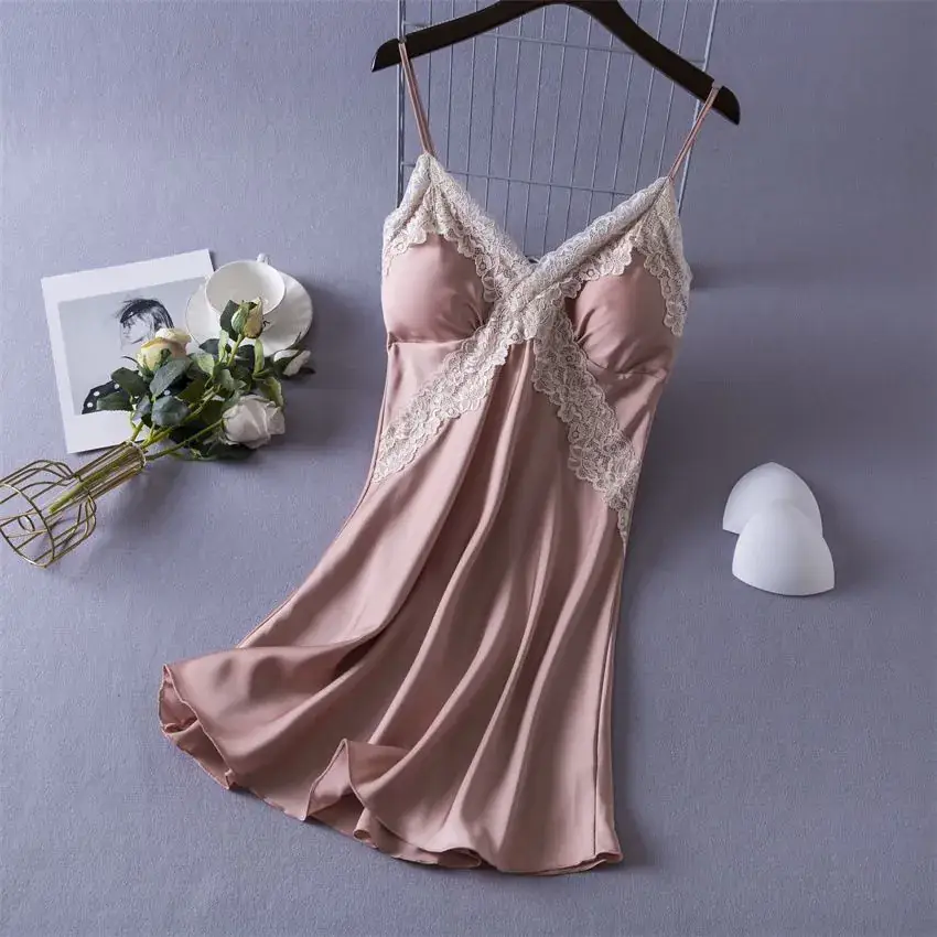 Ice Silk Sexy Shorts Two-Piece Suit with Chest Pads