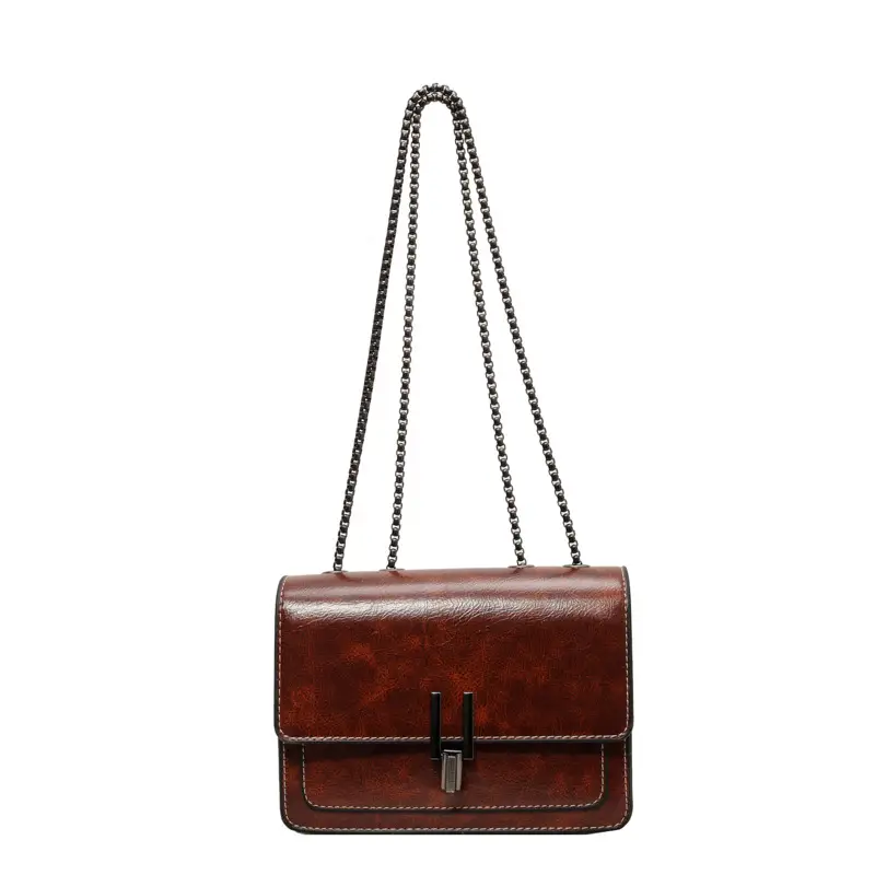 Women's Brown Leather Chain Crossbody Bag 2024 - Image 4