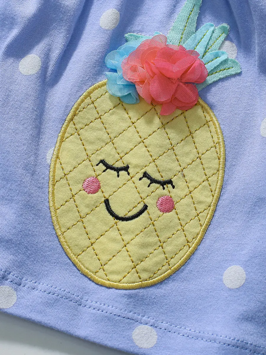 Little Cartoon Girl Suit Blue Yellow Shorts - Image 4