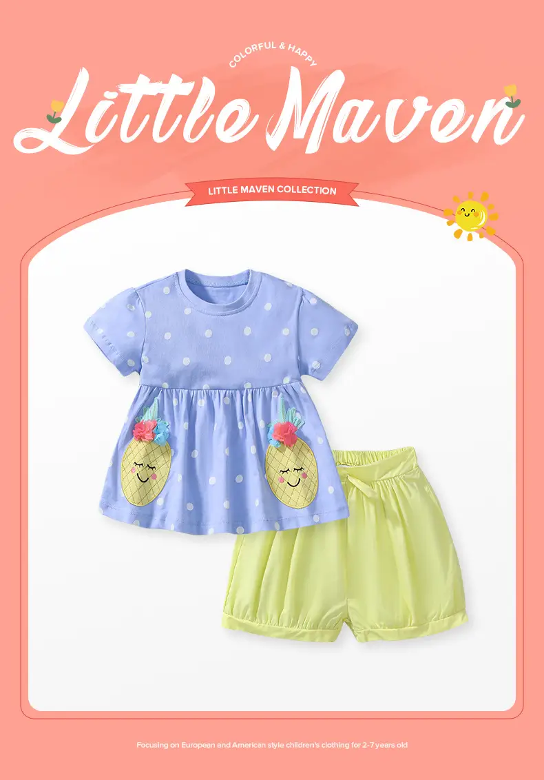 Little Cartoon Girl Suit Blue Yellow Shorts — feature 2
