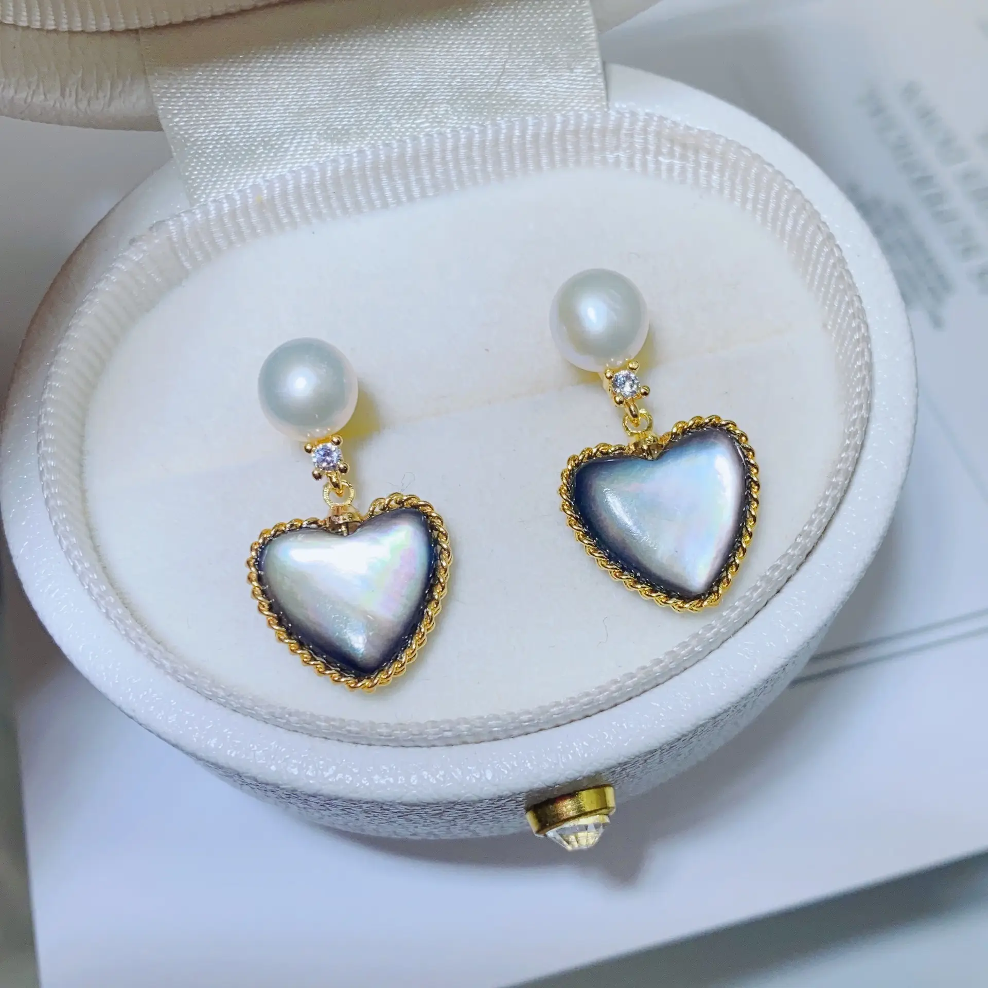 Heart Shaped Pearl Earrings for Women S925 Gold
