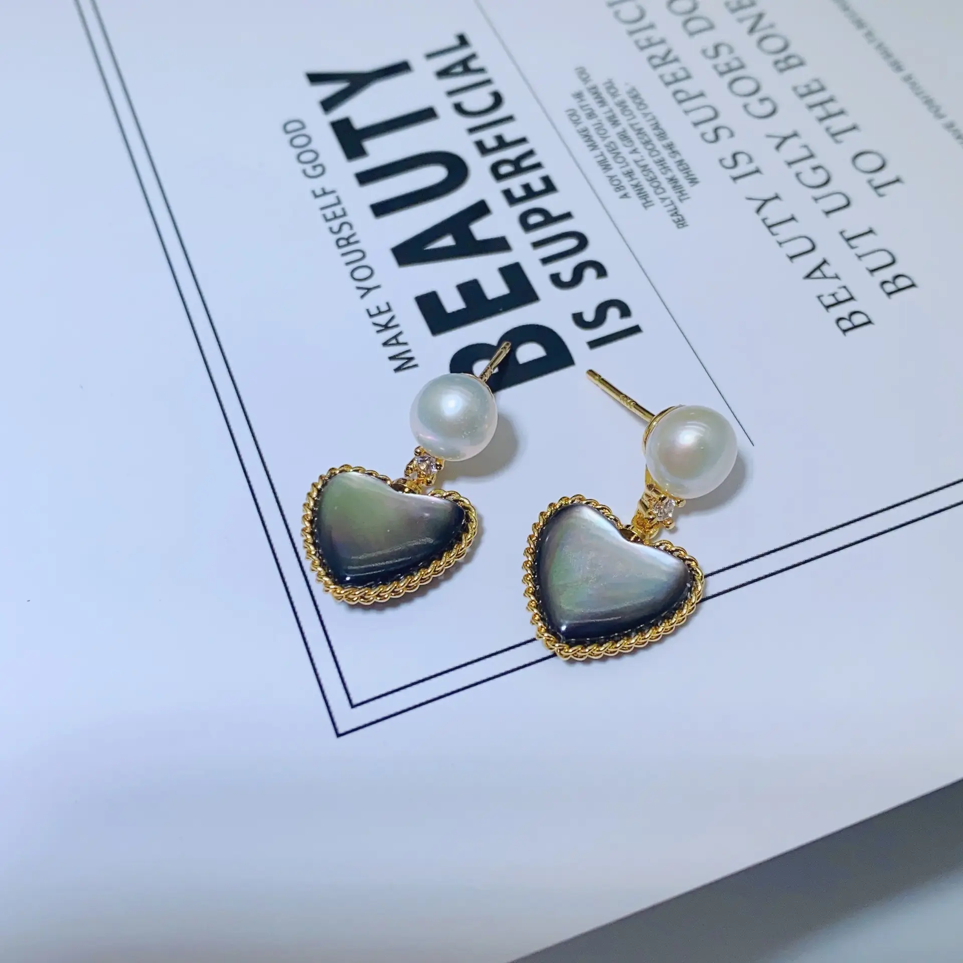 Heart Shaped Pearl Earrings for Women S925 Gold