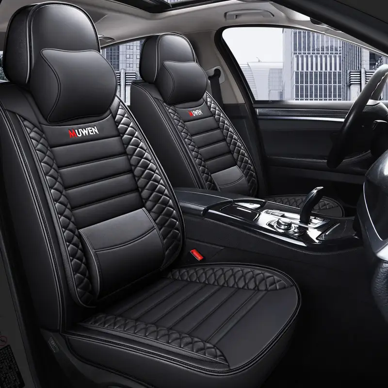 Full Leather Car Seat Cushion Cover Beige Ice Silk Belt Wings Universal - Image 10