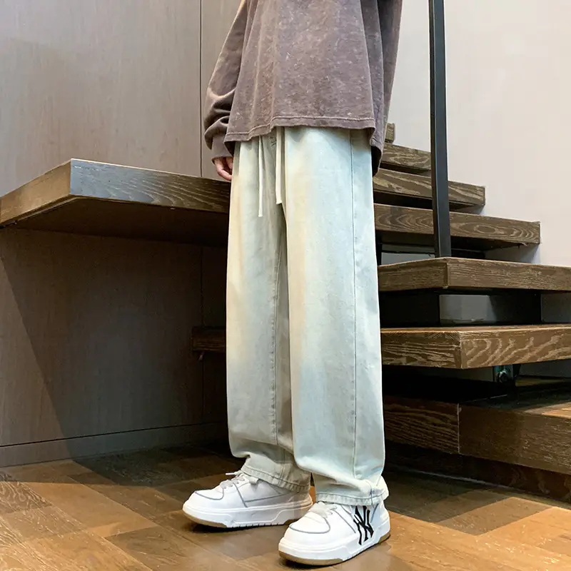 Men Retro Straight Leg Pants Black Wide Leg Casual - Image 4