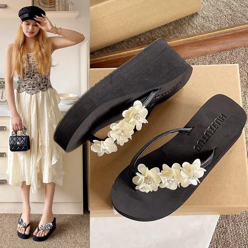 High heel flip-flops women's thick-soled outdoor wear summer fashion non-slip flip-flops seaside beach shoes high heel women's sandals - Image 8