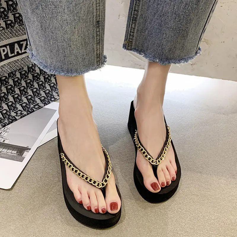 High heel flip-flops women's thick-soled outdoor wear summer fashion non-slip flip-flops seaside beach shoes high heel women's sandals - Image 6