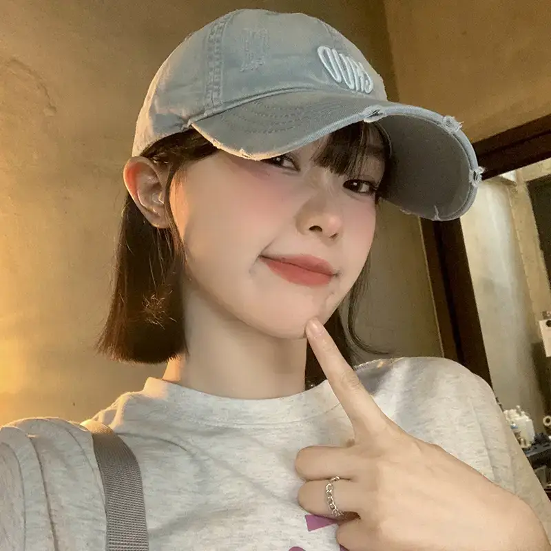 Women Denim Baseball Cap Maroon Large Wide Brim - Image 9