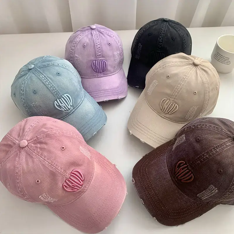 Women Denim Baseball Cap Maroon Large Wide Brim - Image 11