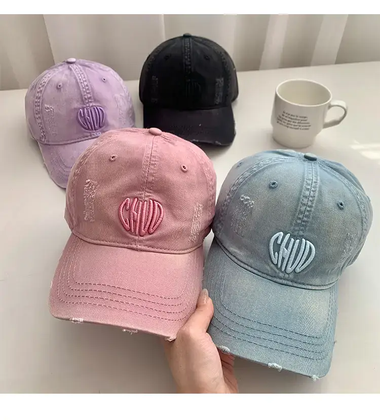 Women Denim Baseball Cap Maroon Large Wide Brim — feature 10
