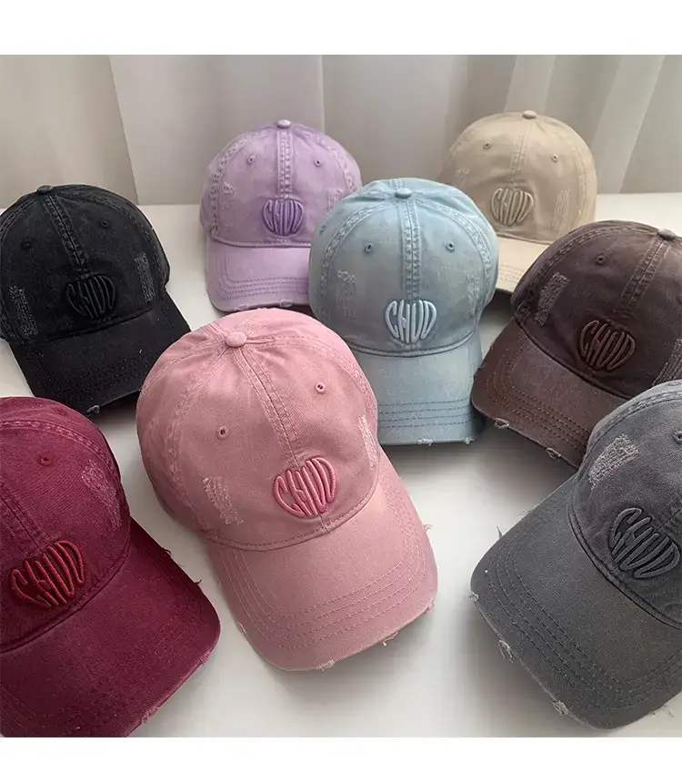 Women Denim Baseball Cap Maroon Large Wide Brim — feature 11