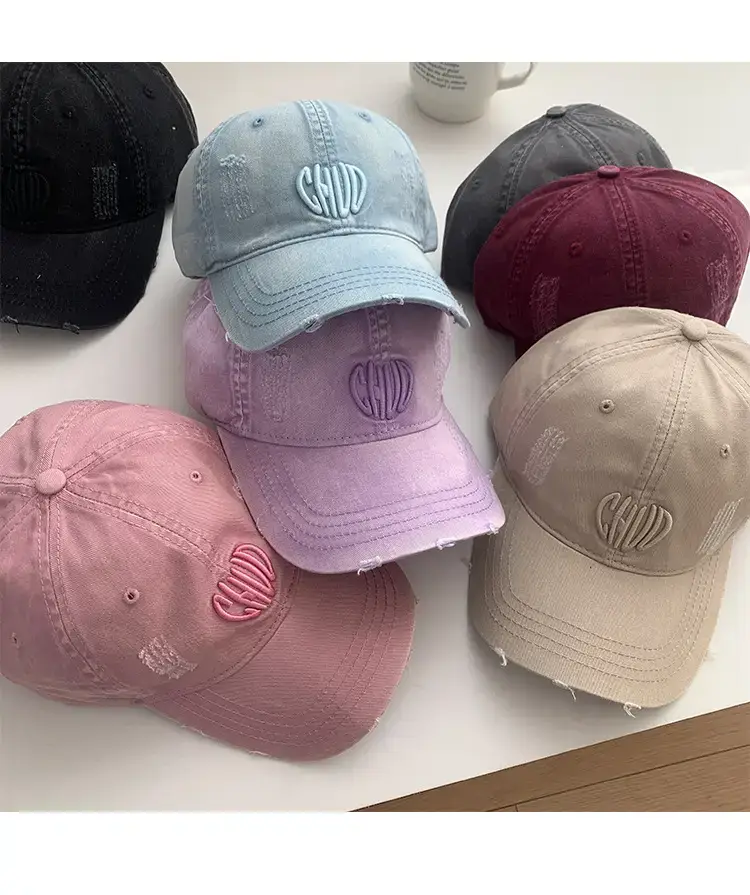 Women Denim Baseball Cap Maroon Large Wide Brim — feature 12