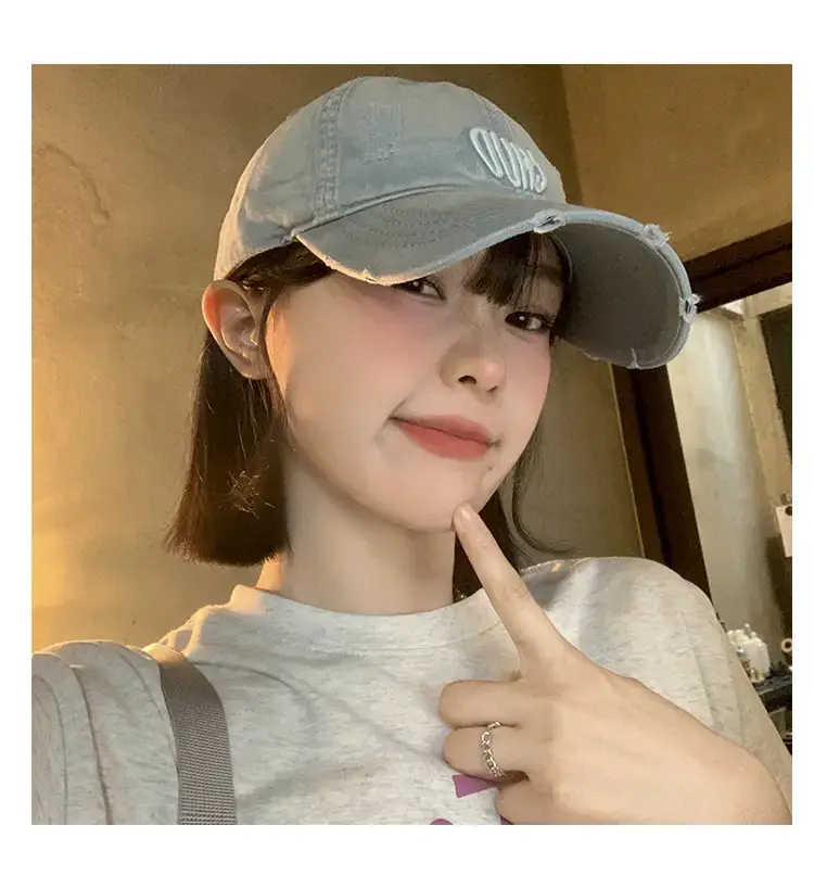 Women Denim Baseball Cap Maroon Large Wide Brim — feature 6