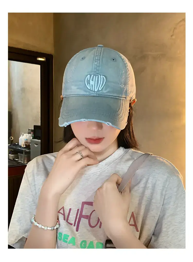 Women Denim Baseball Cap Maroon Large Wide Brim — feature 8