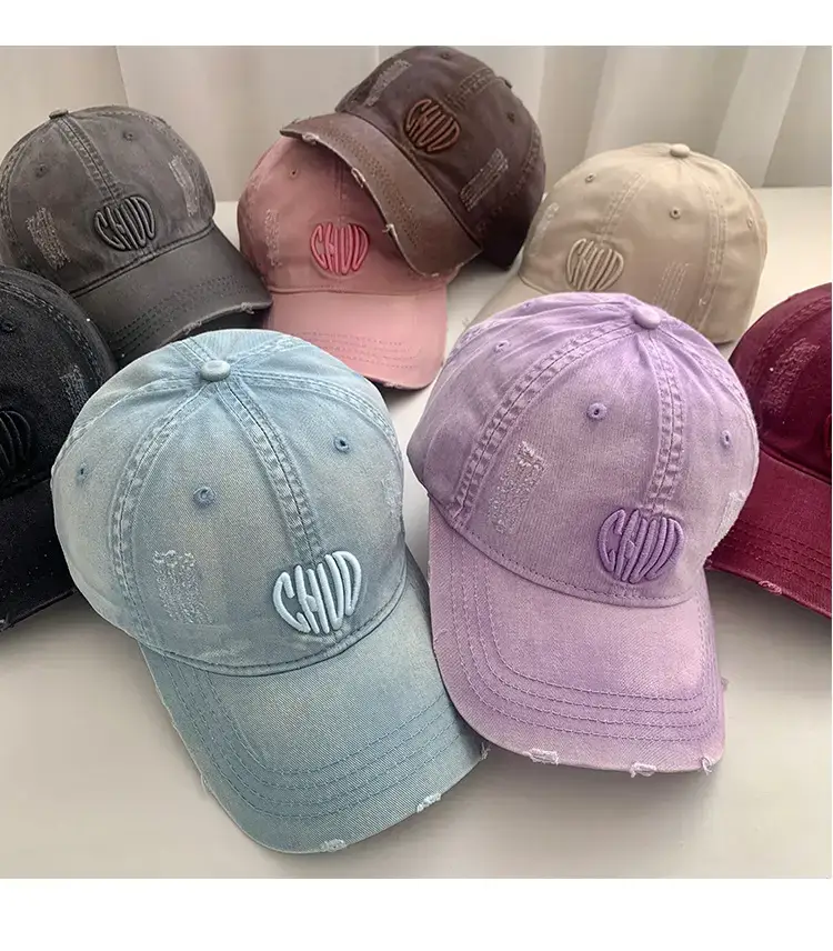 Women Denim Baseball Cap Maroon Large Wide Brim — feature 9