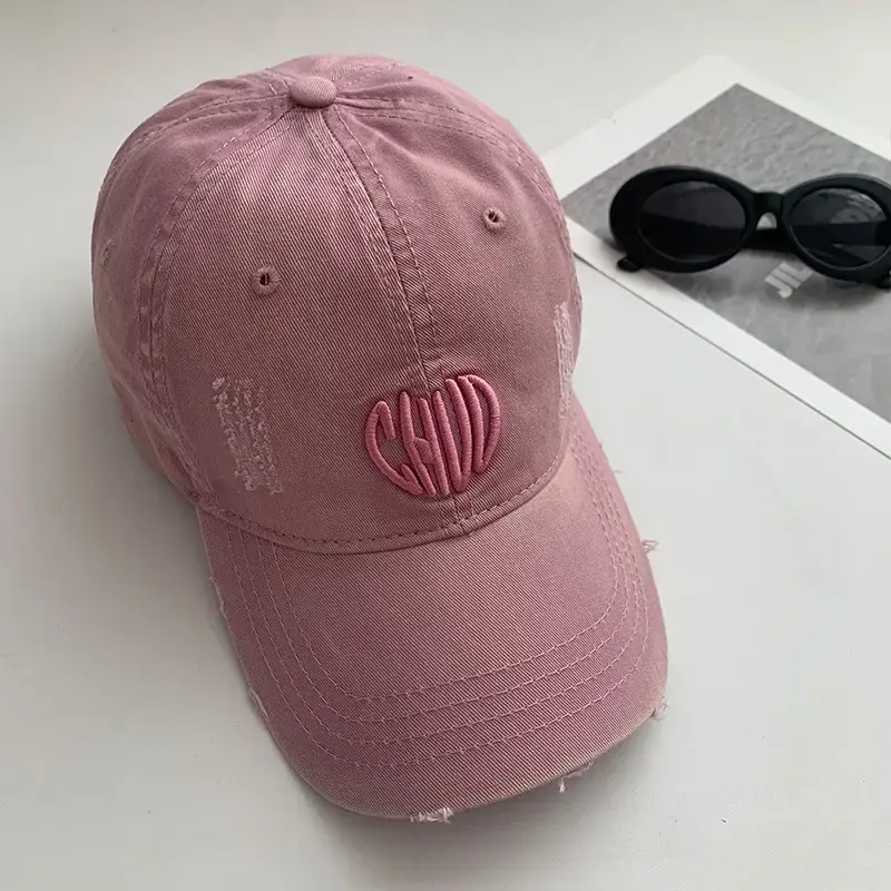 Women Denim Baseball Cap Maroon Large Wide Brim - Image 2